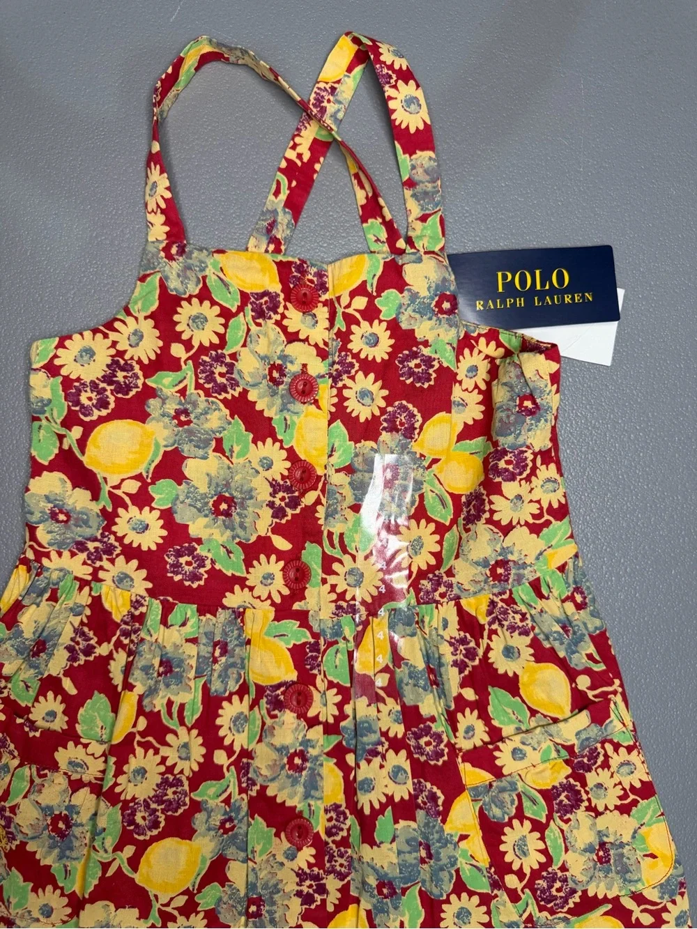Polo Ralph Lauren Y2K Floral Lemon Print Dress Girls Size 4 NWT